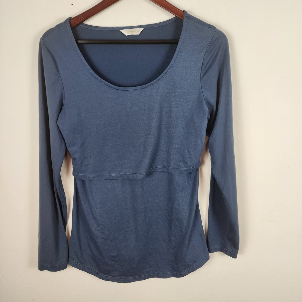 Kindred Bravely Maternity Nursing Open Front Blue Long Sleeve Shirt Women Medium